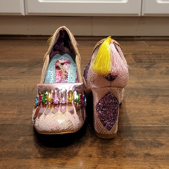 NWT Size 6.5 Irregular Choice Amorgos Pink Rhinestone, Snake Skin Glitter Heels - Picture 4 of 11